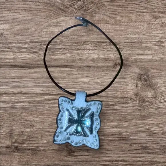 Set of 2 Western Cross Necklaces Cow Hair with Crystal/Stones NWT