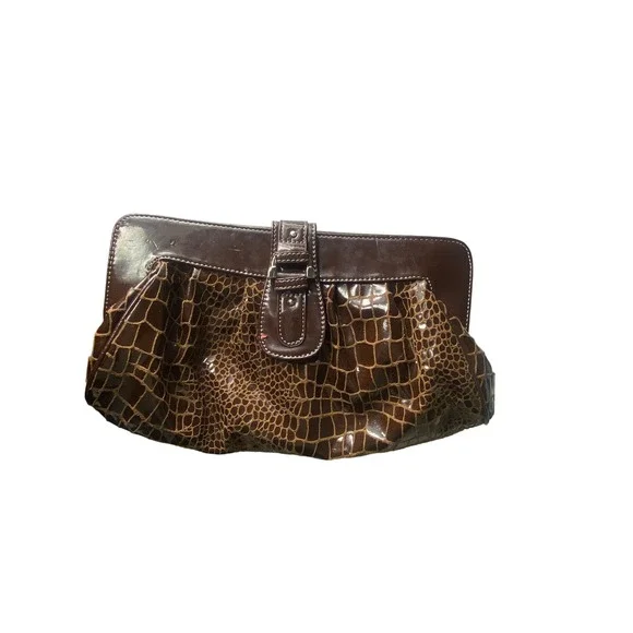 Brown Faux‎ Croc Skin Clutch Purse Evening Bag