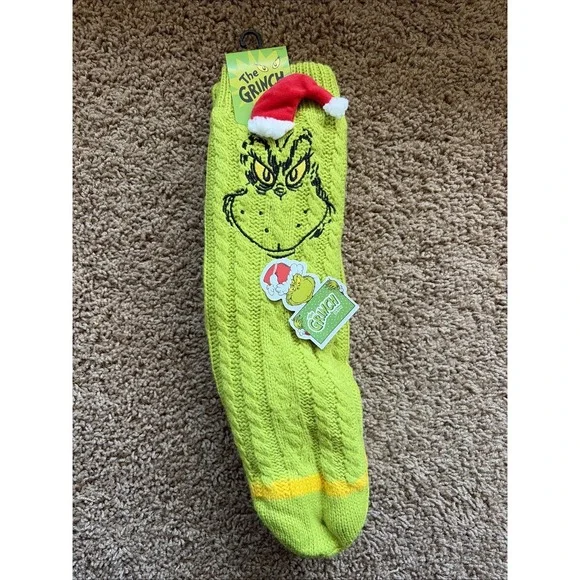 The Grinch Green Holiday Christmas Character Knit Slipper‎ Socks 9-11 NEW NWT