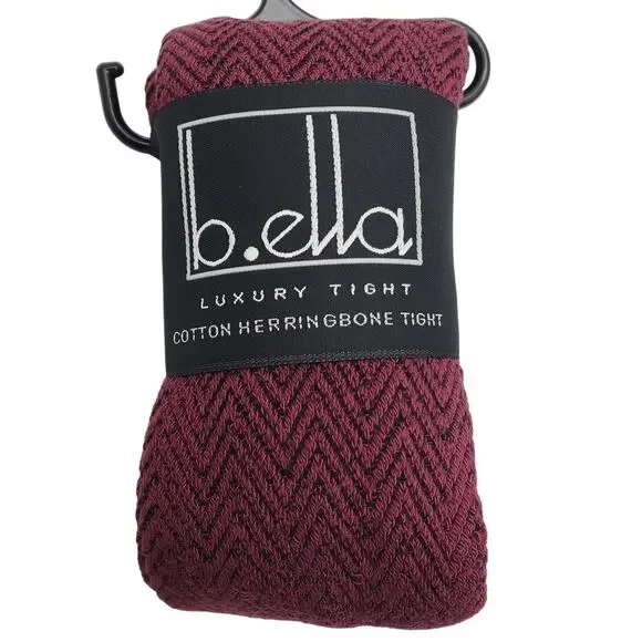 Italian 80% Cotton Tights Medium Burgundy Herringbone Wine B.ella New Hosiery