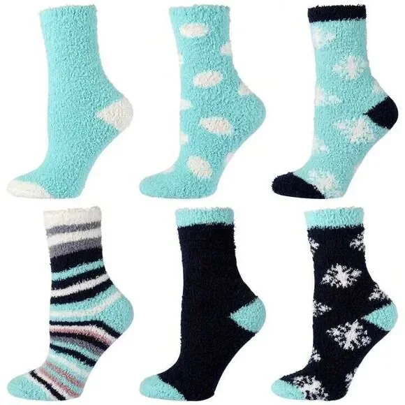 6 Pairs Womens Fuzzy Slipper Socks Winter Warm Soft Cozy MultiColor 9-11