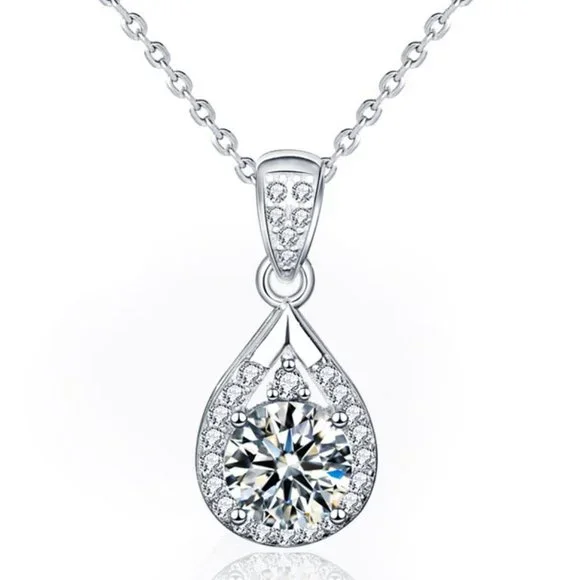 Certified 1ct. t.w. Moissanite Diamond Waterdrop Necklace NEW