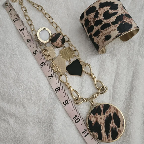 Leopard Print Necklace and Cuff Set