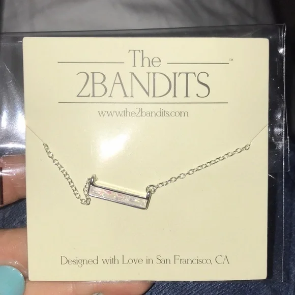 NEW The 2 Bandits Athens Silver Iridescent Bar Necklace Womens Pendant
