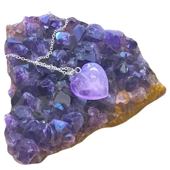 New S925 Sterling Silver Handmade Natural Polished Amethyst Stone 18” Necklace