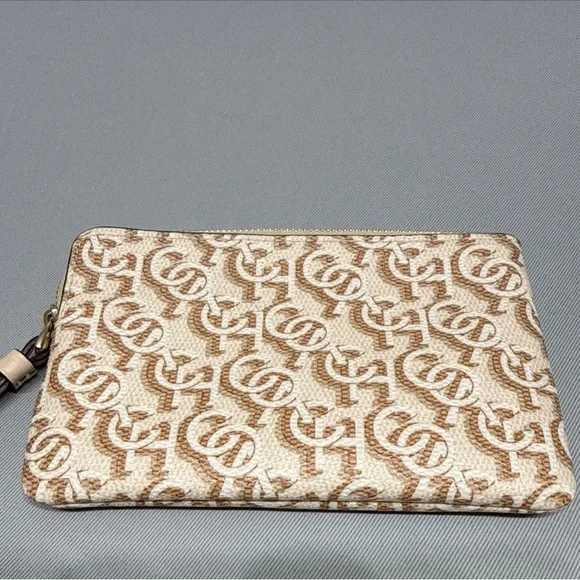 Coach Beige and Tan Monogram Wristlet
