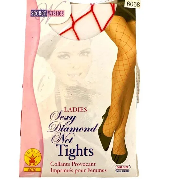 Sexy Diamond Net Fishnet Stockings Red Wide Knit Cosplay Pantyhose Costume