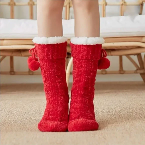 Women’s Chenille Slipper Socks Cozy Cabin Warm Winter Soft Comfy Fleece Non Slip