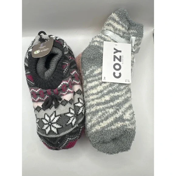Secret Treasures Slipper Socks & Cozy Hub Fuzzy Socks Bundle 4 Pairs NWT