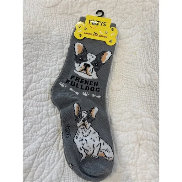 Foozy's Canine Collection French Bulldog Socks Women SZ 9-11 Gray Poly Blend New