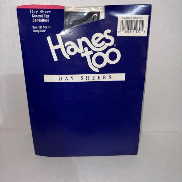 Hanes Too‎ Day Sheer Control Top Sandalfoot Pantyhose Barely Black Size EF VTG