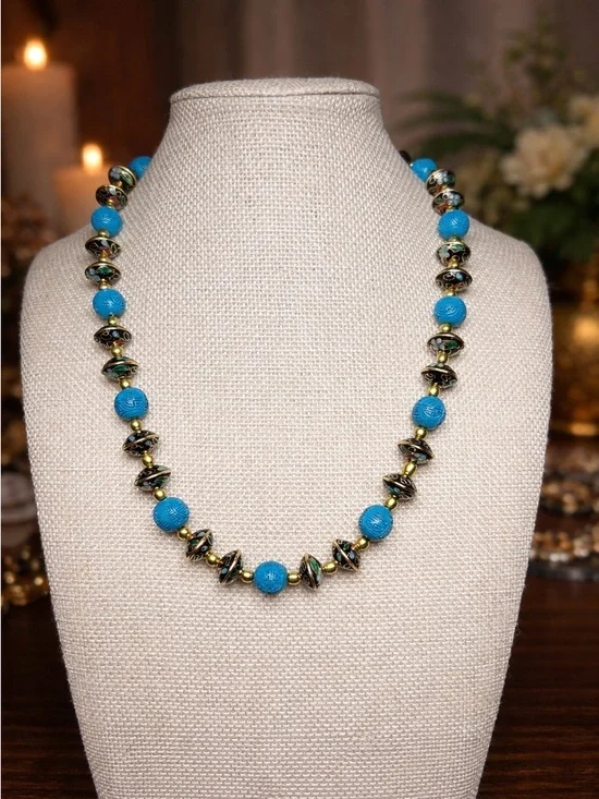 Blue Cinnabar & Cloisonné Necklace 18’ ✨