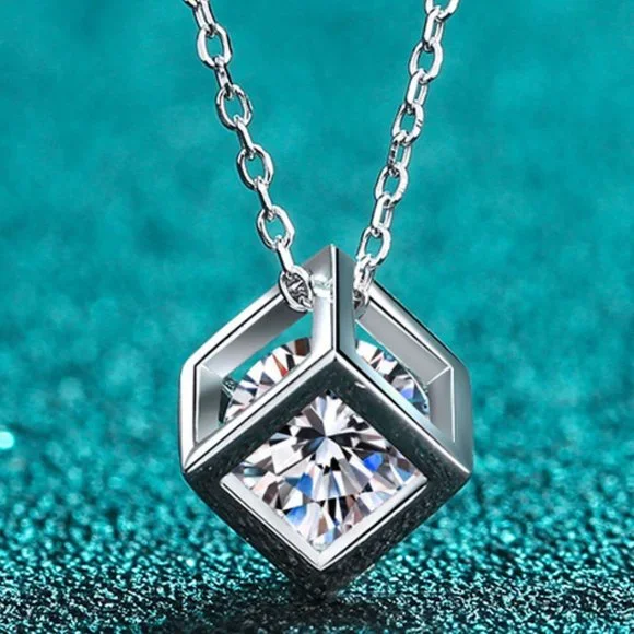 Certified 1ct. t.w. Moissanite Diamond Cube Necklace NEW