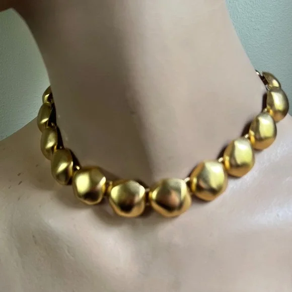 Anne Klein Vintage Gold Tone Chunky Nugget Toggle Choker Necklace Minimalist 90s