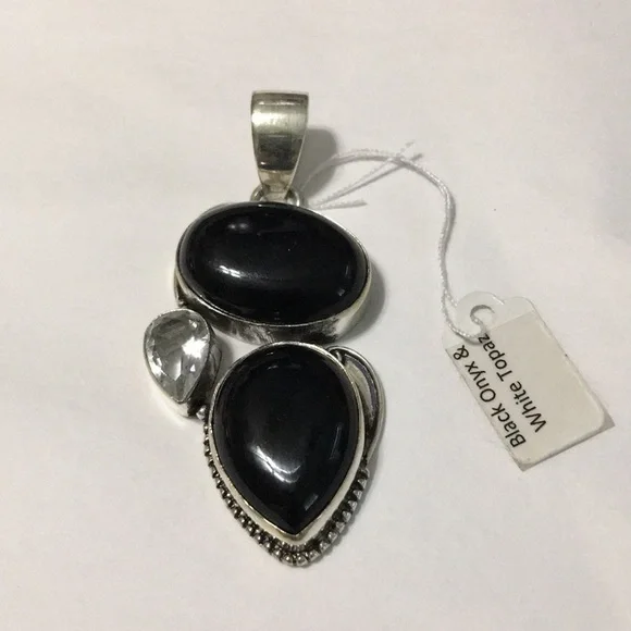 BLACK onyx & White Topaz Pendant