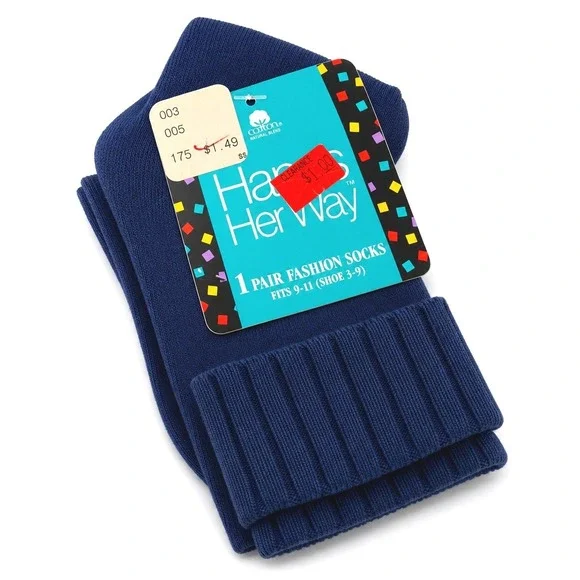 NWT VTG 80s 90s Hanes Her Way Women's Fashion Socks Blue Sz‎ 9-11 (Shoe 3-9) USA