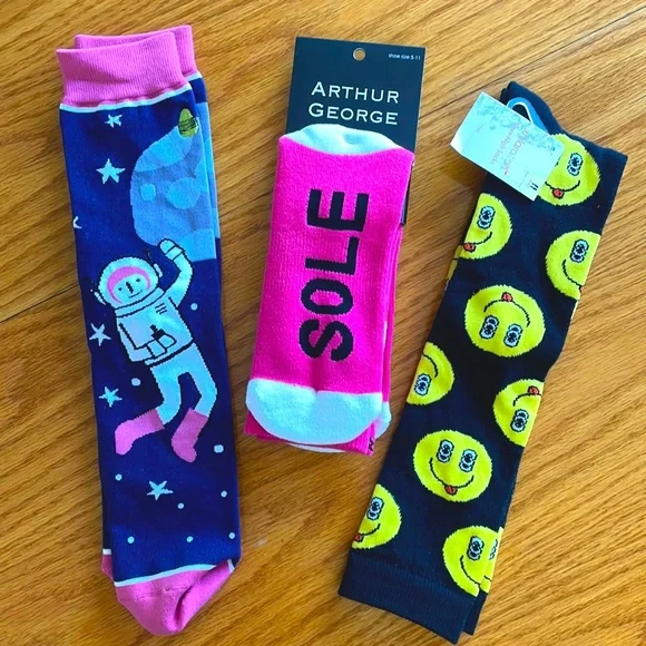 NEW Crazy socks- 3 pair - Smiley Face, Bad Astronaut, Sole Mate