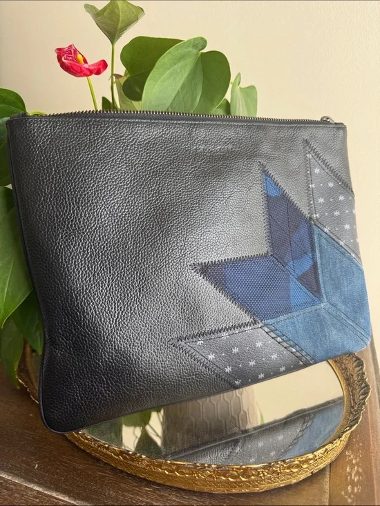 Coach Denim Patchwork Black Leather Clutch Large 2018