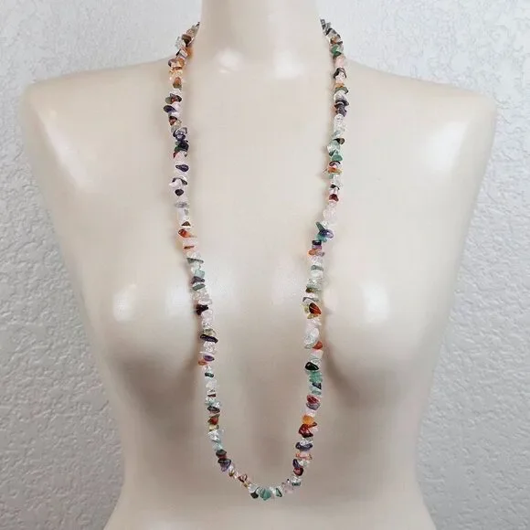 Multicolor Gemstone Semiprecious Stone Chip Bead Necklace 34