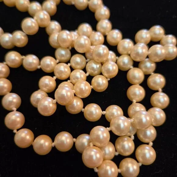 Vintage Faux Pearl Necklace Ivory Hand Knotted Long