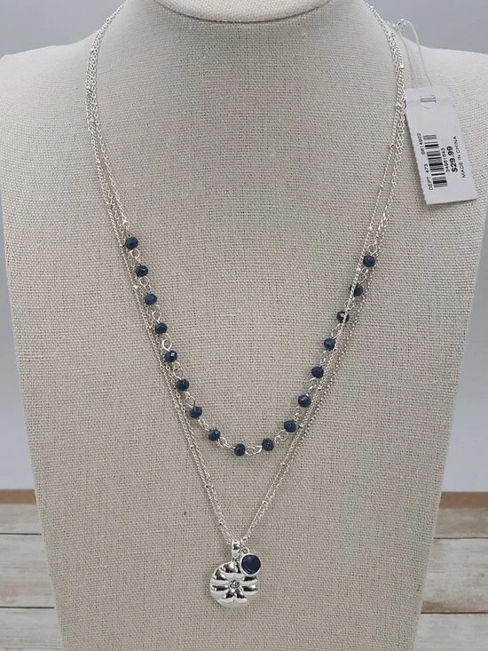 Loft Outlet Necklace Silver Tone Blue Beading Layered