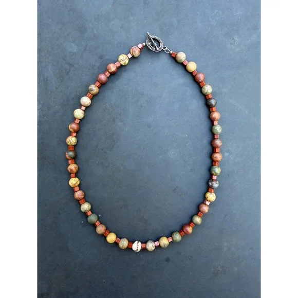 Handmade‎ Beaded Gemstone Necklace Toggle Clasp 19