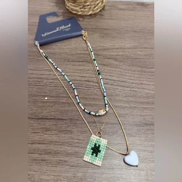 Universal Thread Gold and Multicolor Beaded Necklace