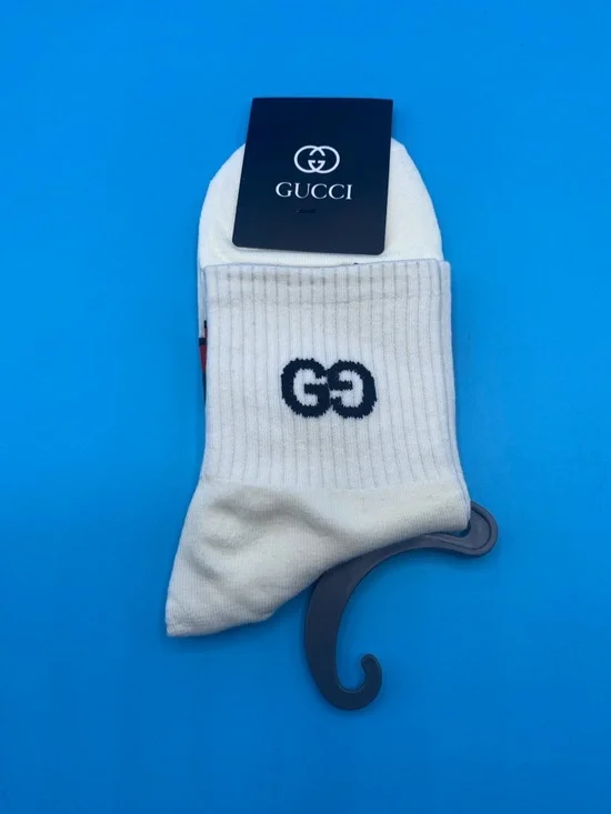 Gucci White Crew Socks with Black GG Logo