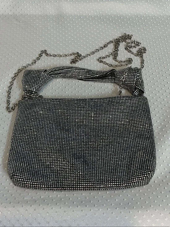 Free People Silver Crystal Mesh Chain Shoulder Bag