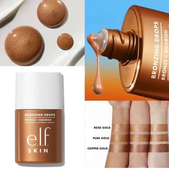 e.l.f. Skin Bronzing Drops Rose Gold Tinted Serum 1oz Fair Medium NIB