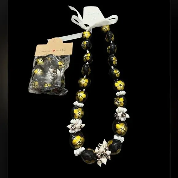 Hawaiian Kukui Nut Shell Lei Necklace & Breacelet