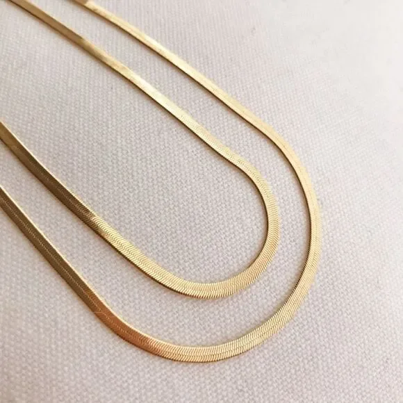 Gold Herringbone Chain Necklace