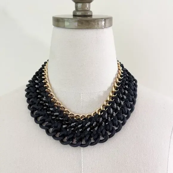 BaubleBar Black/Gold Cuban Link Statement Necklace Lobster Claw Clasp Adjustable
