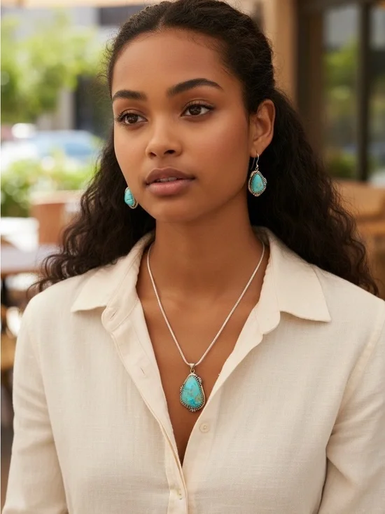 Stauer Turquoise Pendant Necklace and Earrings Set
