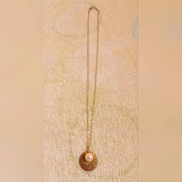 DJ Strang Pearl And Hammered Plate Goldtone Over Sterling Necklace-10