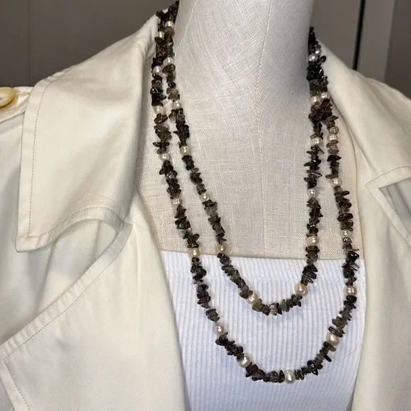 Single Layer Pink Pearl & Natural Stone Necklace-NWOT