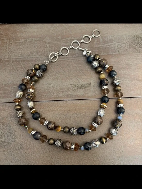 Crown Trifari Beaded Layered Fall set Colors Silver Tone Set Necklace & Bracelet