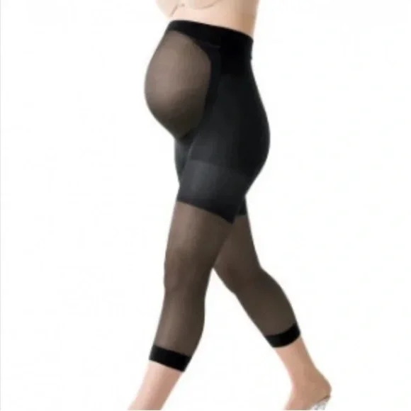 Mama Spanx Maternity Footless Pantyhose Black Smoothing Shaping Sz B