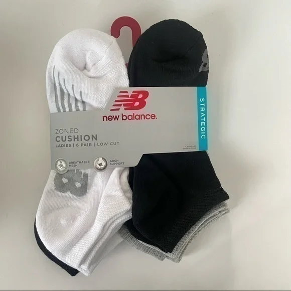 New Balance women’s low cut socks white black gray 6 pack size 4-10