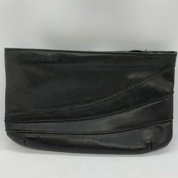 Vintage Black Leather Clutch with Wrist Strap