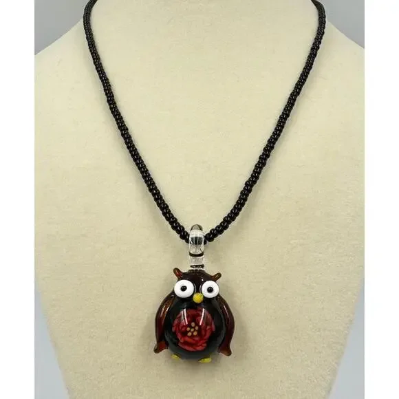 Artisan Handmade Lampwork Art Glass Flower Owl Pendant Beaded Necklace 16 - 19