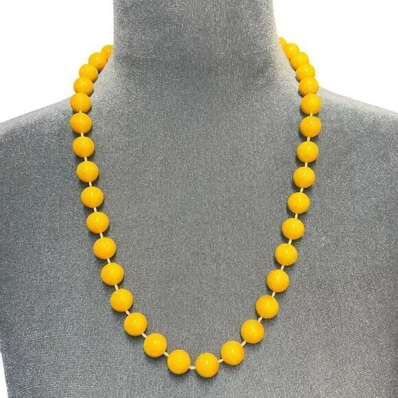 Vintage Yellow Pink Round Beaded Necklace 24