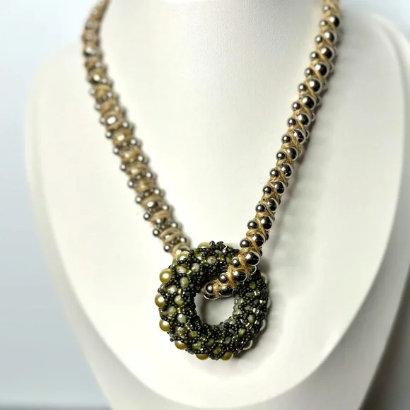 Artisan Bohemian Vintage Beaded‎ Donut Pendant Jute Braided Statement Necklace