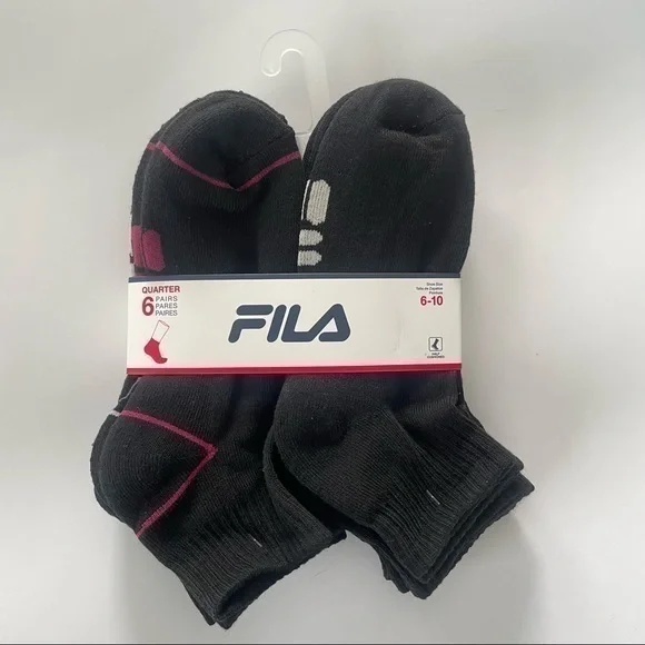 Fila women’s quarter socks 6 pairs size 6-10 black gray red