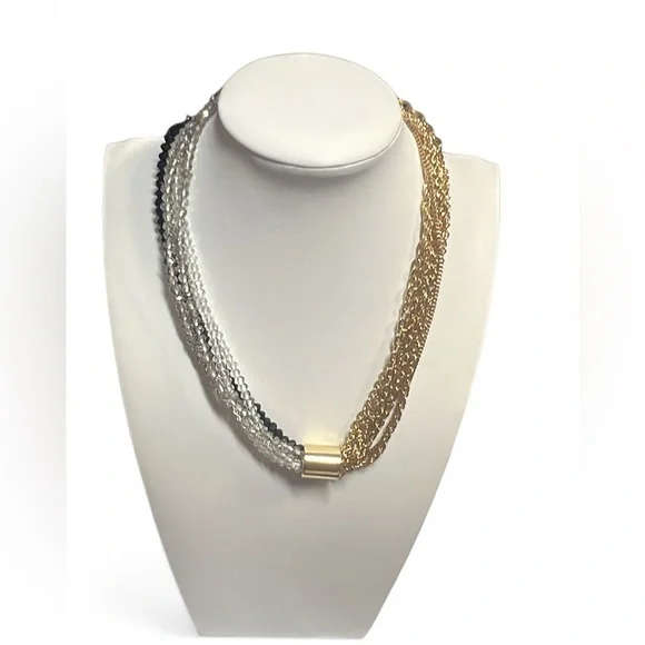 A New‎ Day Women Multi Strand Beaded Tube Hematite Gold Tone Strands Necklace