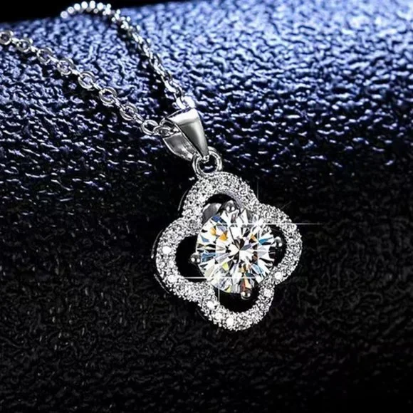 Certified 1ct. t.w. Moissanite Diamond Clover Halo Pendant Necklace NEW
