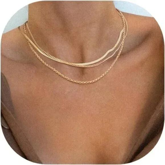 14k Gold Plated, Herringbone Necklace, Dainty Gold Necklace