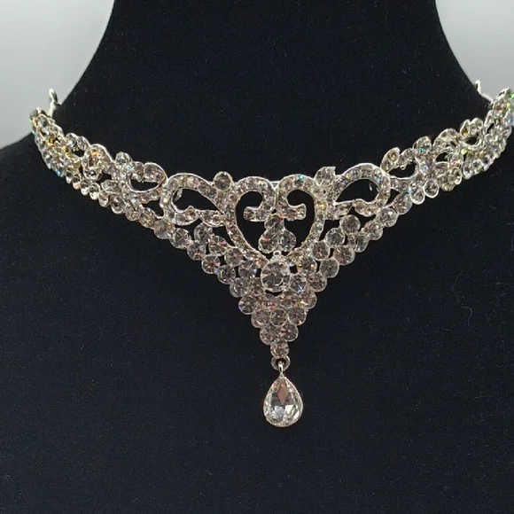 White Rhinestone Bridal Head Chain Tiara