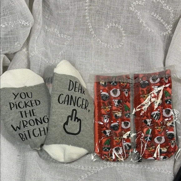 NWT Novelty Socks bundle of 2: Cancer winner and Christmas themed!