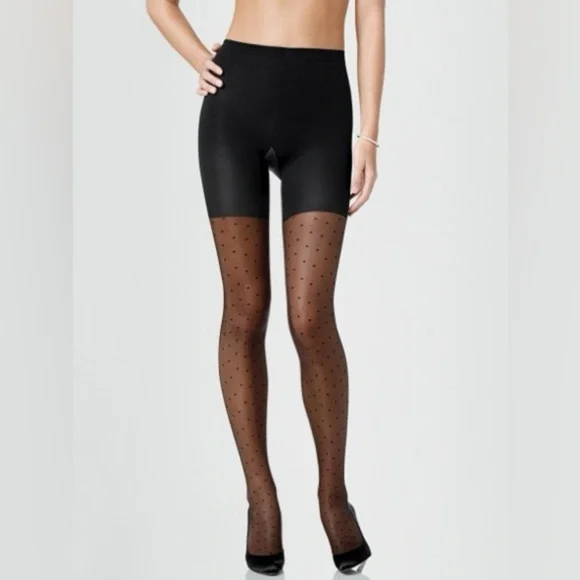 Spanx Sheers Swiss Dot Tights Black 397 Slimming Shaper Sz A